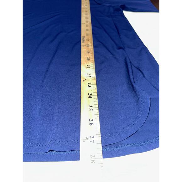 Susan Graver Top Liquid Knit Quarter Sleeve Navy L Stretch Casual Modern Minimal - Picture 7 of 8